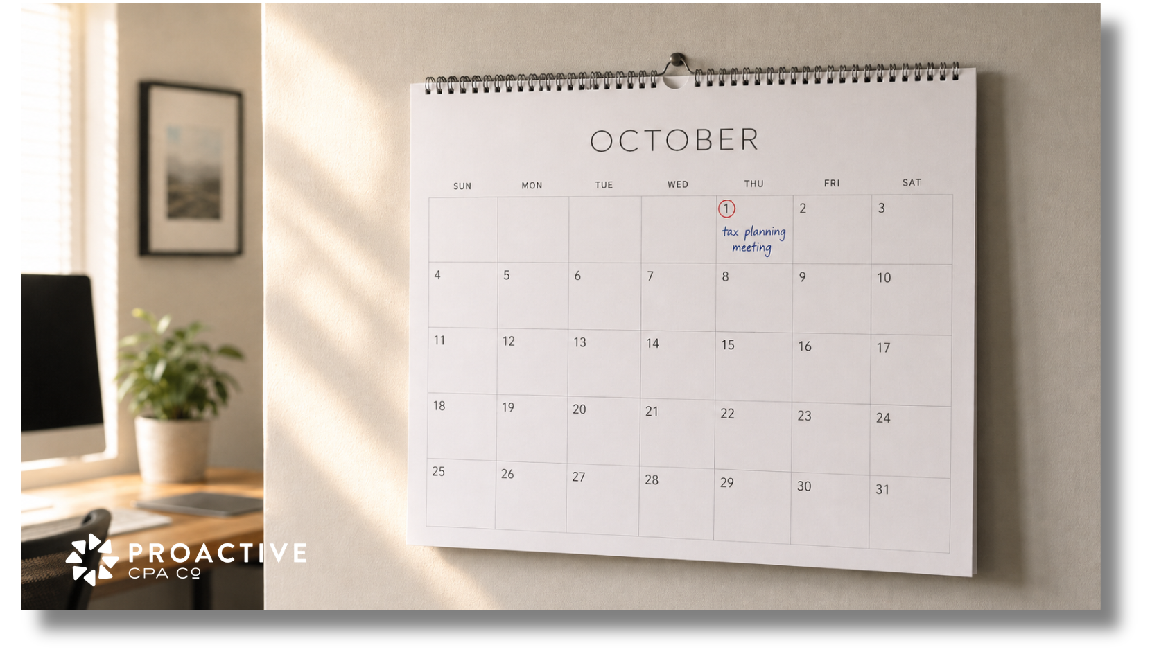 October calendar with meeting noted, Tax Planning vs Tax Preparation What are the 6 Main Differences